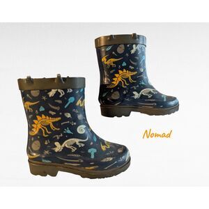 Nomad Splashy Dinosaur Rain Boots Navy Fossil Rubber Puddle Shoes